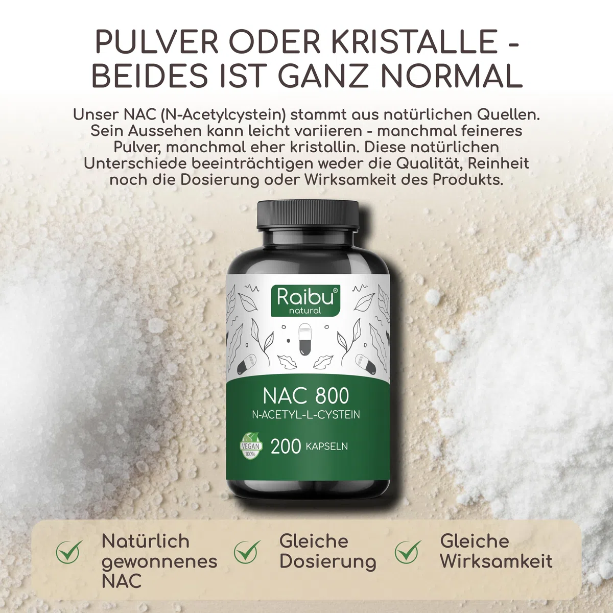 Raibu NAC 800 Kapseln hochdosiert (200 Kapseln x 800mg) I NAC Acetyl L-Cystein in bester Qualität ohne Zusätze in Deutschland produziert