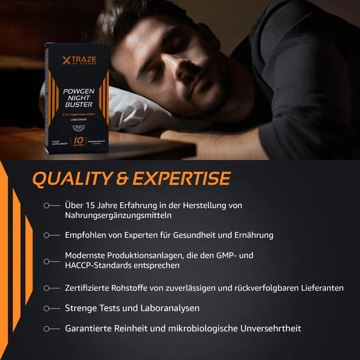 Garcinia Cambogia, Zitronenmelisse, Zichorie, Johannisbrotfrucht, Vitamin C, Vitamin B6 und Cholin | Thermogenisch und Ballaststoffreich | 30 Beutel für 30 Tage | XTRAZE Powgen Night Buster