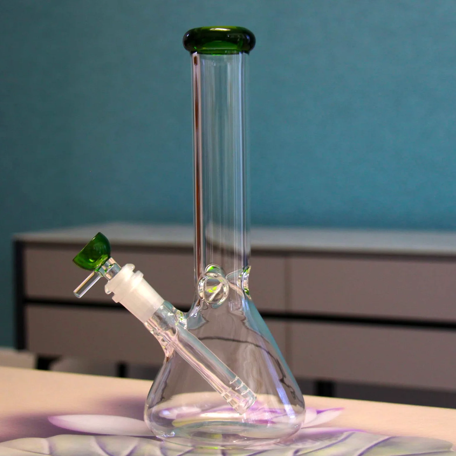Wasserbongs zum Räuchern von Bong, Pfeifen, Glas, Bong-Schüssel, 14,5 mm mit Räucherpfeife, Zubehör, Glasbongs, 14,5 mm Wasserpfeifen, Schalen mit Bongs (Grüne pipe)