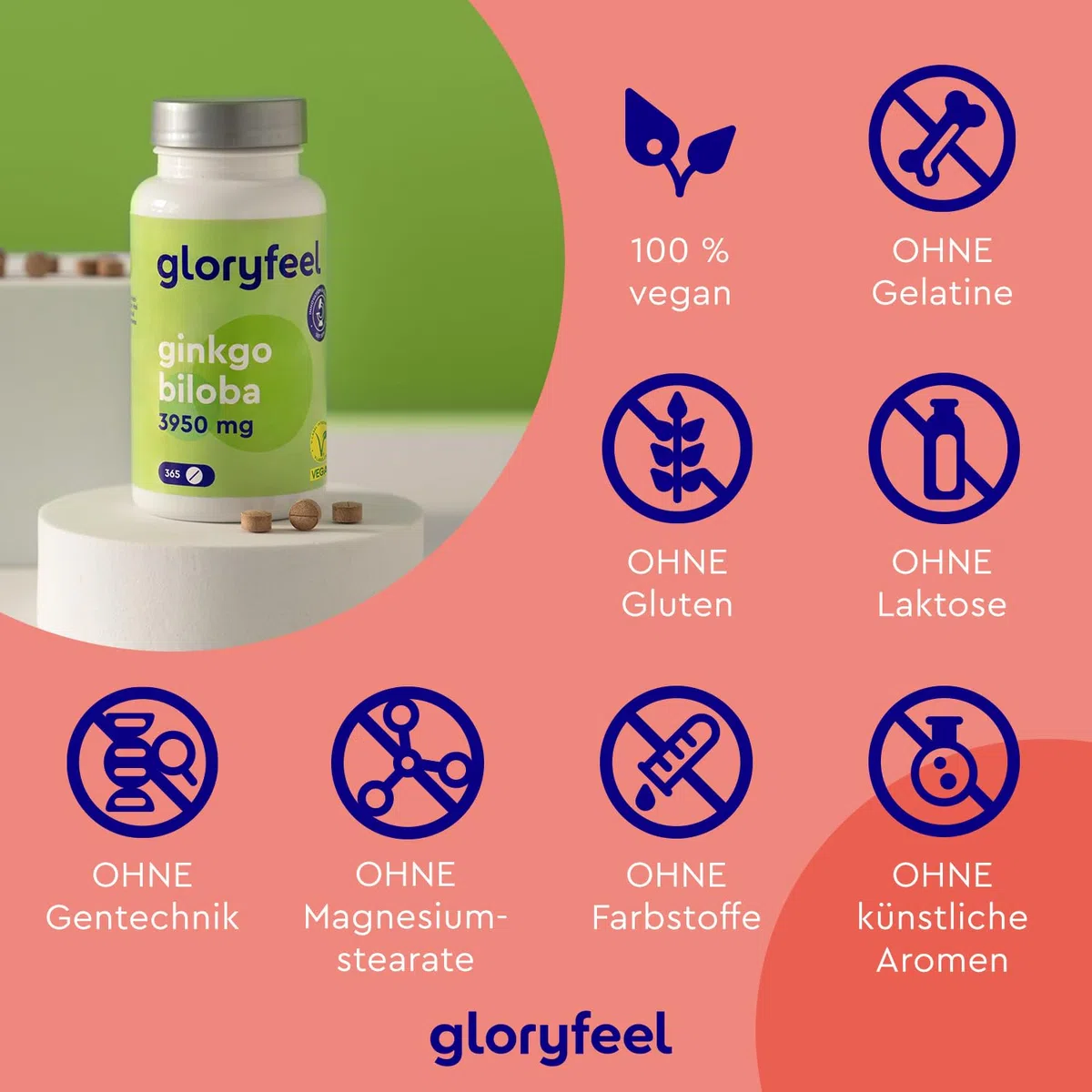 Ginkgo Biloba 3950mg - 365 Tabletten hochdosiert - Mit Flavonoglykoside + Terpenlactone & Ginkgosäurefrei - 50:1 Extrakt - Laborgeprüft, vegan und ohne Zusätze in Deutschland hergestellt