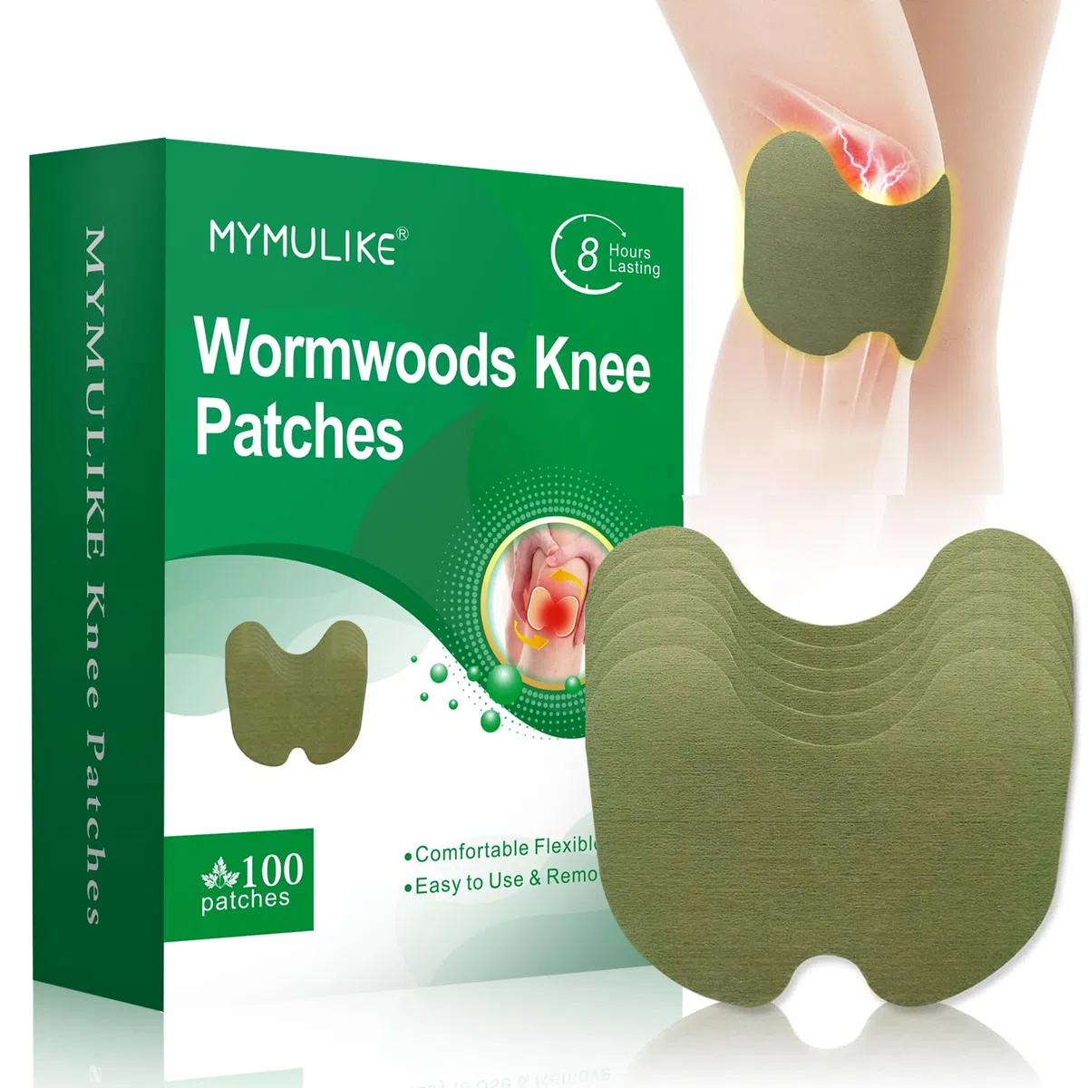 Knee Pain Relief Patch, 100Pcs MYMULIKE Schmerzlinderung pflaster, Wärmepflaster für schnell wirkende Pflaster, langlebig für Knie, Rücken, Nacken, Schulter, selbsterhitzendes Pflaster
