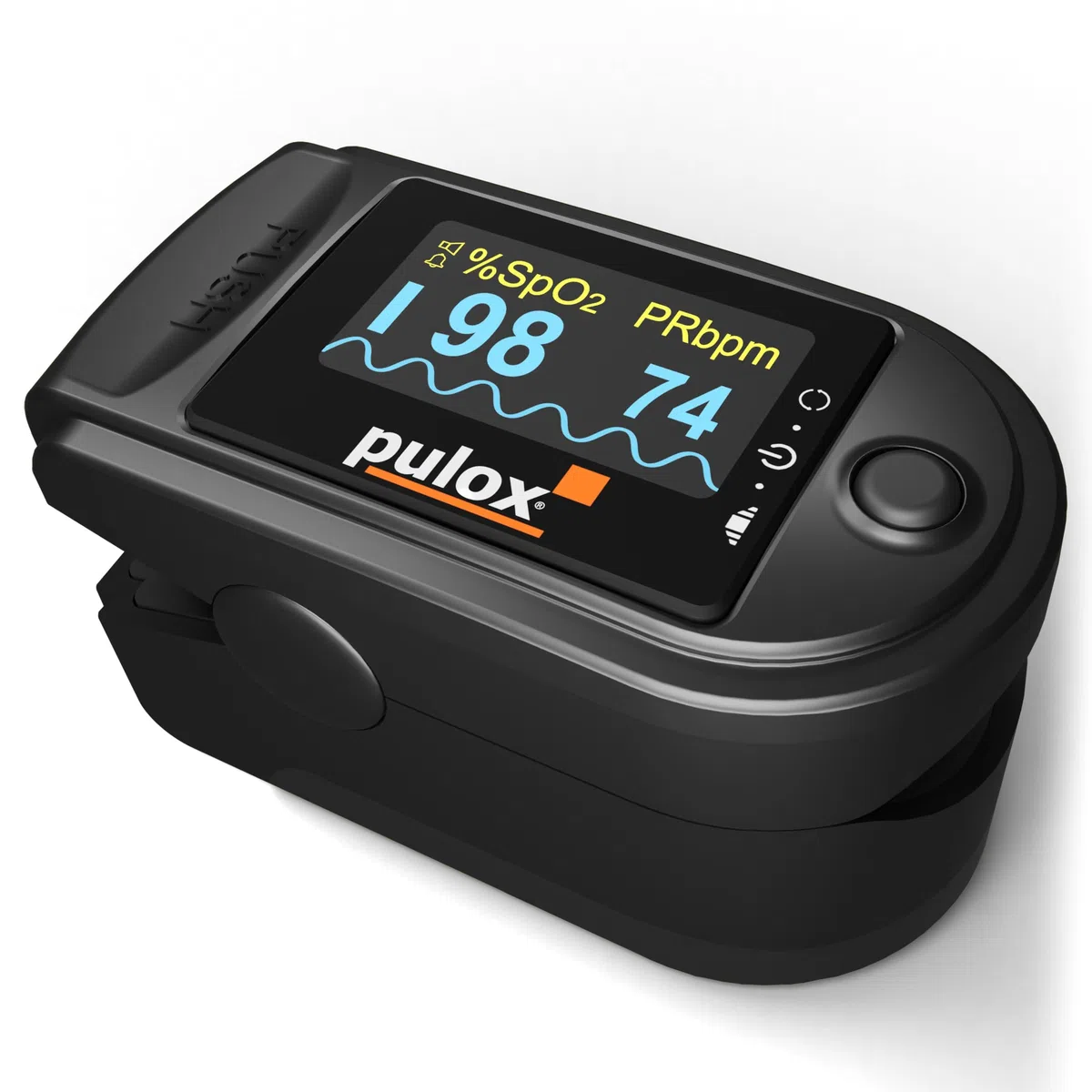 Pulox PO-200A Solo Pulsoximeter Schwarz mit Alarm für SpO2, Puls & PI | Mit akustischer Warnfunktion und Pulston zur Messung von Sauerstoffsättigung, Puls und Perfusionsindex direkt am Finger