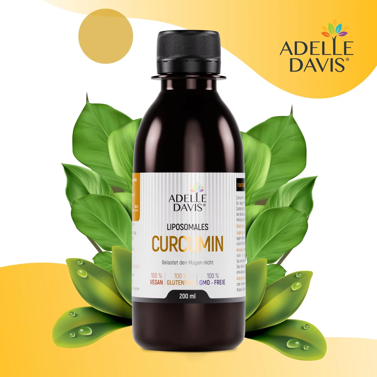 Liposomales Curcumin Flüssig 300 mg — Kurkuma Hochdosiert mit MCT-Öl — 200 ml Curcuma Extrakt Tropfen — Vegan, Glutenfrei — Hergestellt in EU