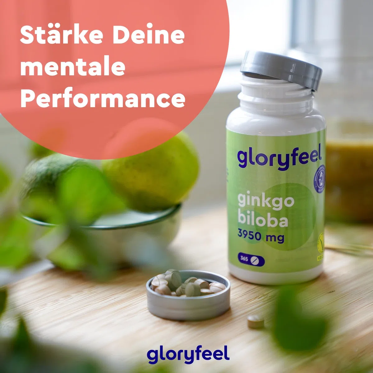 Ginkgo Biloba 3950mg - 365 Tabletten hochdosiert - Mit Flavonoglykoside + Terpenlactone & Ginkgosäurefrei - 50:1 Extrakt - Laborgeprüft, vegan und ohne Zusätze in Deutschland hergestellt