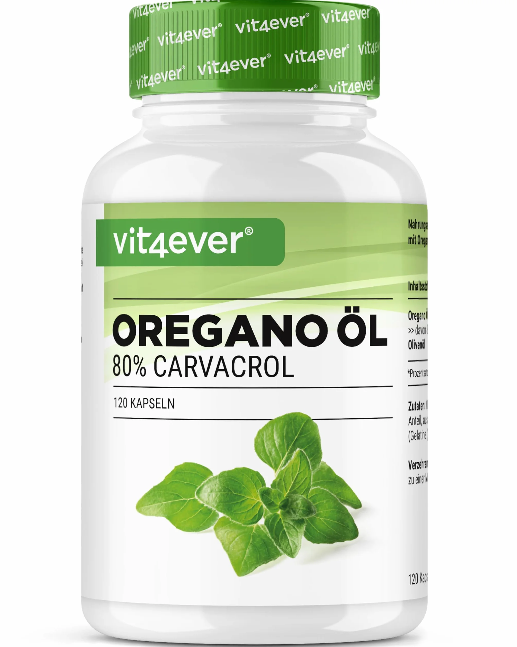 vit4ever Oregano Öl - 120 Kapseln mit 150 mg - Premium: 80% Carvacrol & 10-fach konzentriert - 100% Oreganoöl aus Frankreich - Origanum vulgare - Laborgeprüft - Hochdosiert