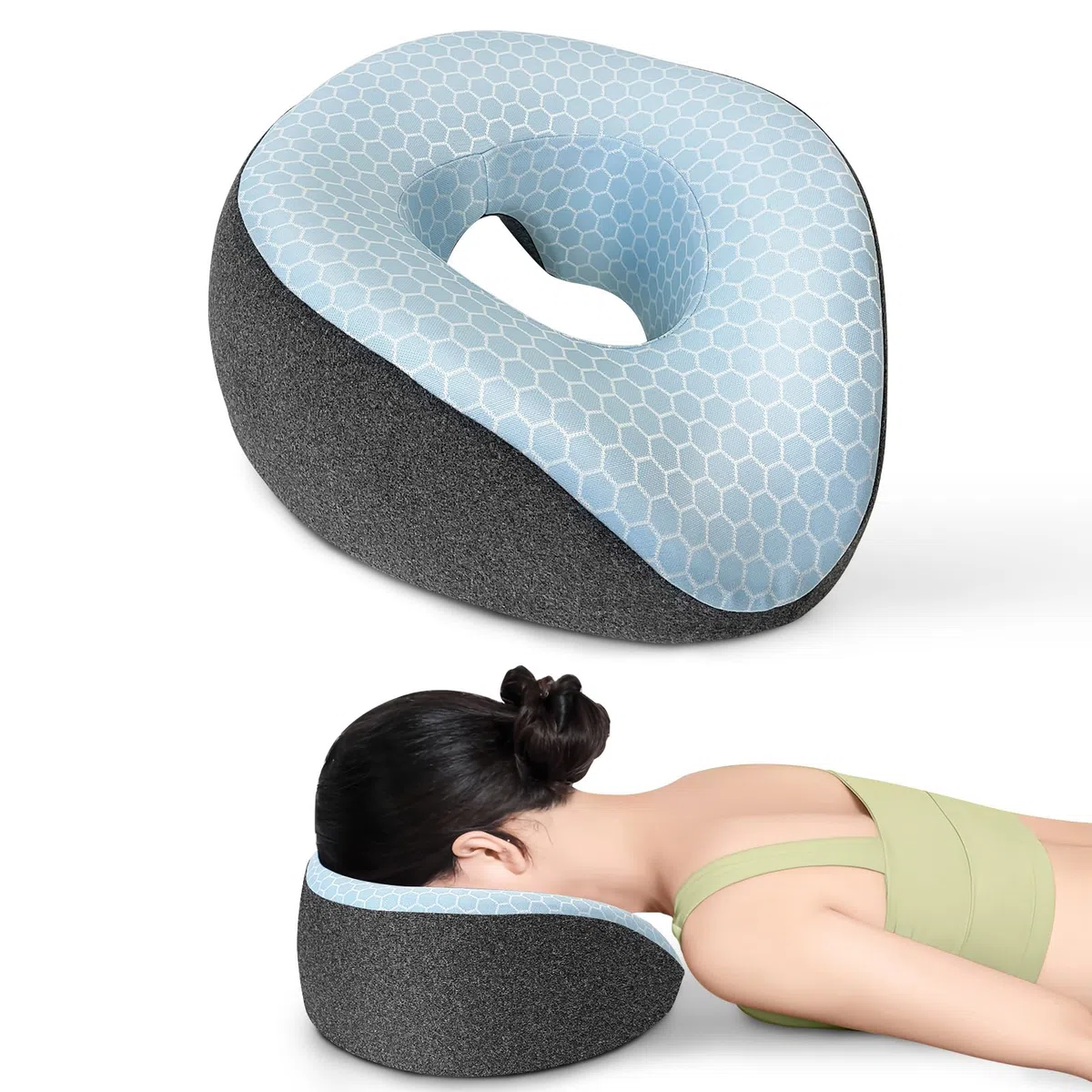 Massagekissen Kopfloch, Ergonomisches Gesichtskissen mit abnehmbarem Bezug, Massage Kopfstütze für Bett (Dunkelgrau)
