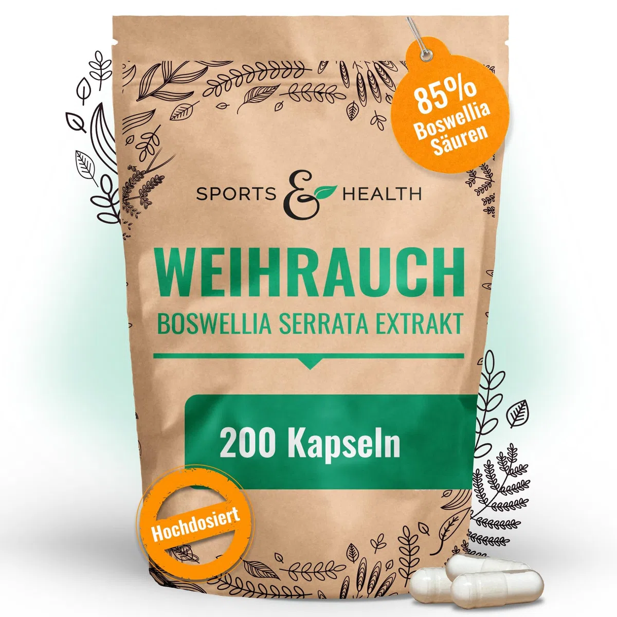 Boswellia Serrata Weihrauch – 200 Boswellia Weihrauch Kapseln – Extrakt 85% Boswellia Säuren – vegane Weihrauchkapseln hochdosiert