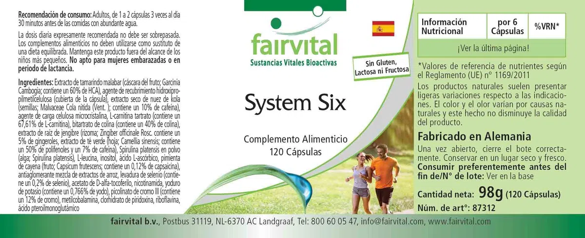 fairvital System Six, VEGAN, 120 Kapseln, mit Chrom, Jod, L-Carnitin, Grüner Tee, Spirulina, Garcinia Cambogia und mehr