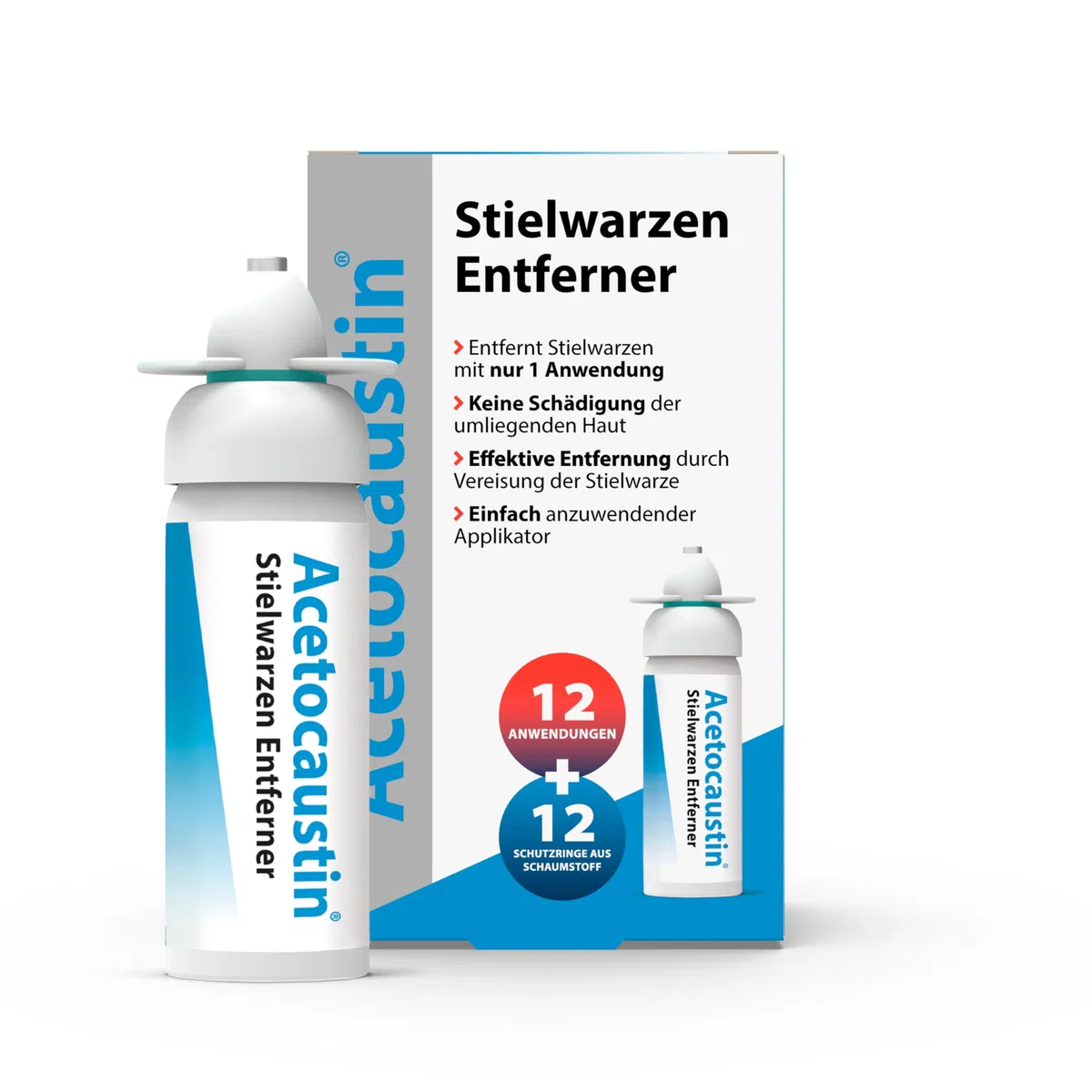 Acetocaustin Stielwarzen Entferner | Entfernt Stielwarzen | Entfernung durch Vereisung der Stielwarze | 12 Anwendungen | 50ml