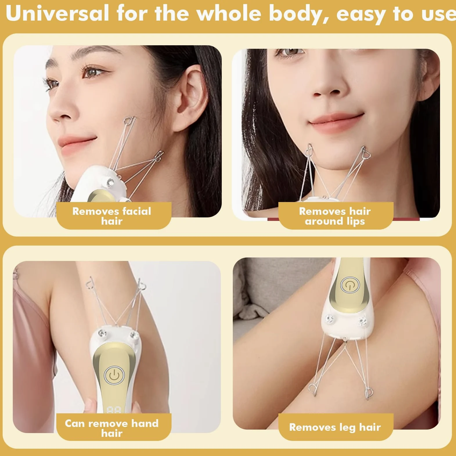 Elektro Threading Epilierer Damen Elektrischer Gewinde Epilator Gesichtshaarentferner für Frauen Physical Einfädler Haarentferner Epilierer Damen Gesichtsepilierer für Armen und Beinen (Gold)