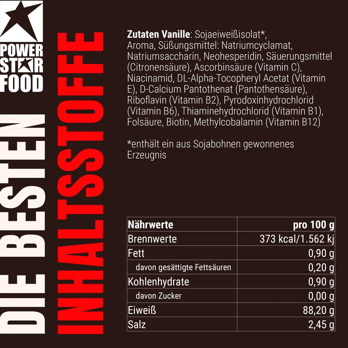Powerstar SOY 90+ | 1kg Soja-Protein-Isolat ohne Zucker-Zusatz | Made in Germany | Gentechnisch unverändert | 1000g Pflanzliches Eiweiß-Pulver mit 93% Protein i.Tr. | Vegan & laktosefrei | Vanilla