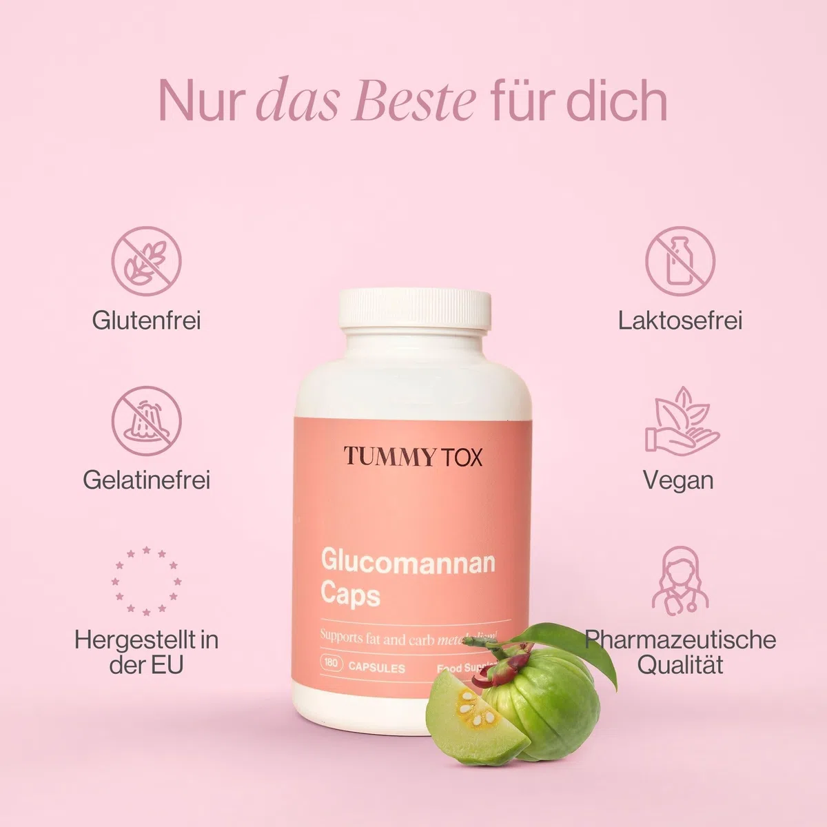 Glucomannan (Konjac) 3000 mg, Chrom, Garcinia Cambogia und Johannisbrot - Appetit - 180 Hochdosierte Vegane Kapseln - Tummy Tox