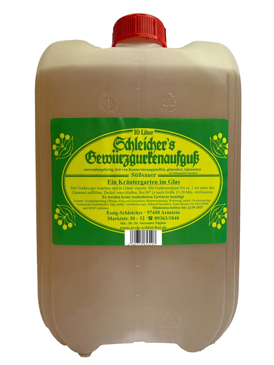 Schleicher's Gewürzgurkenaufguss süßsauer anwendungsfertig 10 kg Kanister Gurkenwasser