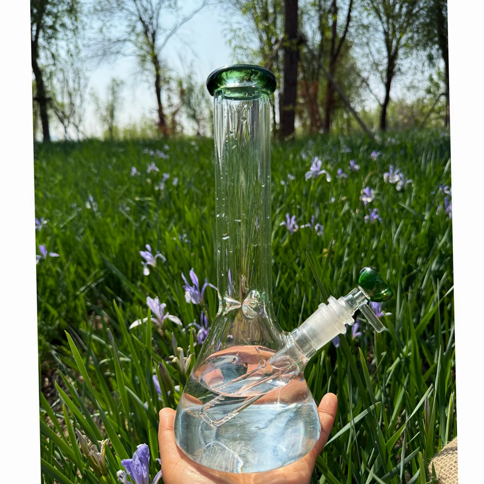 Wasserbongs zum Räuchern von Bong, Pfeifen, Glas, Bong-Schüssel, 14,5 mm mit Räucherpfeife, Zubehör, Glasbongs, 14,5 mm Wasserpfeifen, Schalen mit Bongs (Grüne pipe)