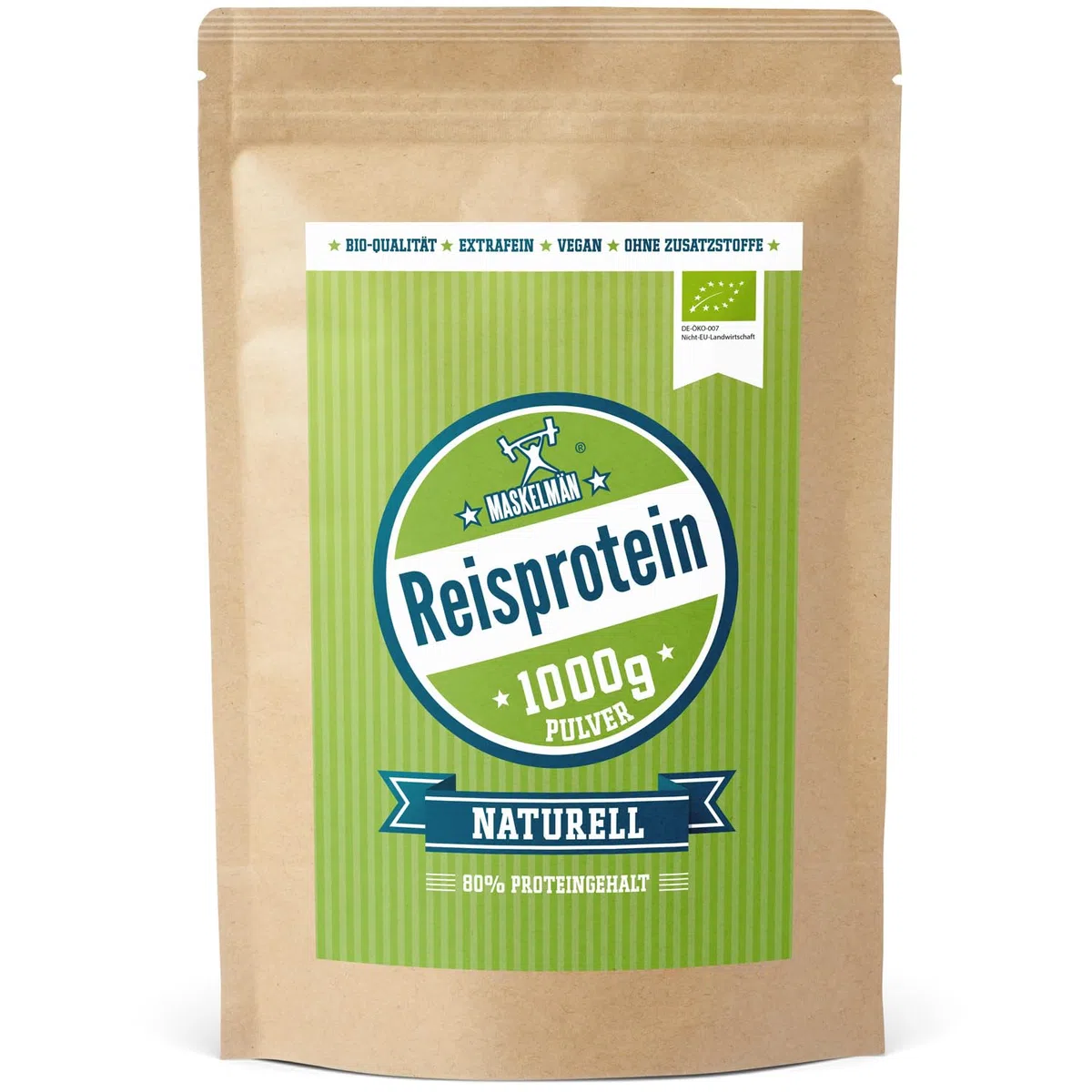 Reisprotein vegan von Maskelmän - 1 KG - 80% Eiweiss - Extrafeines Bio Reisprotein aus der Reiskleie - Ideale vegane Eiweissquelle