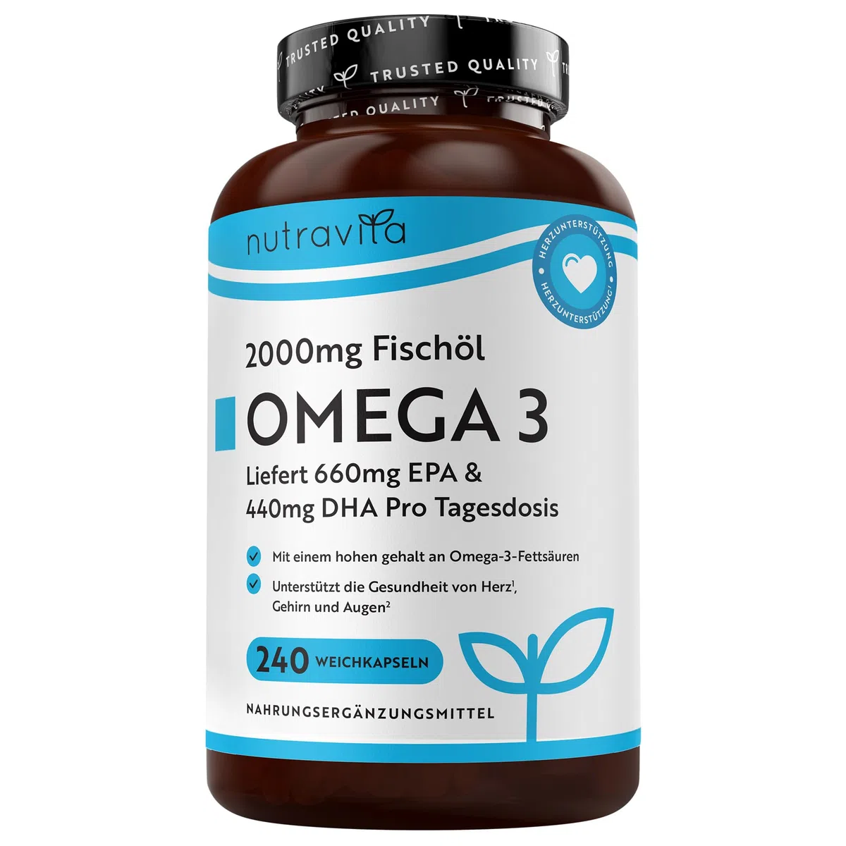 Nutravita Omega 3 Kapseln Hochdosiert 2000mg Fischöl Kapseln, 660mg EPA un 440mg DHA - 240 Weichkapseln für 4 Monate - Omega 3 EPA & DHA - Unterstützt die Gesundheit von Herz, Gehirn und Augen (EFSA)
