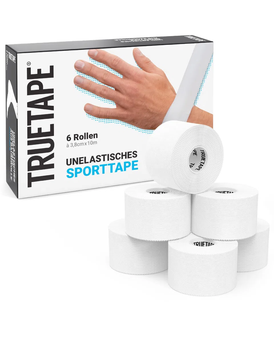 TRUETAPE® Sporttape, 6 Rollen, 3,8 cm x 10 m, Weiß | Starres medizinisches Sport Tape mit starker Haftung, reißbar & hautfreundlich, ideal zur Stabilisierung