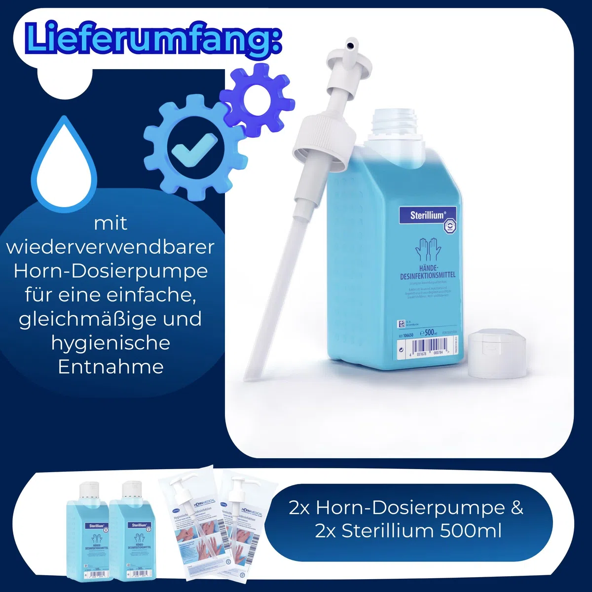 Dosierpumpen (2 Stück) mit Sterillium Händedesinfektionsmittel (2 x 500 ml)