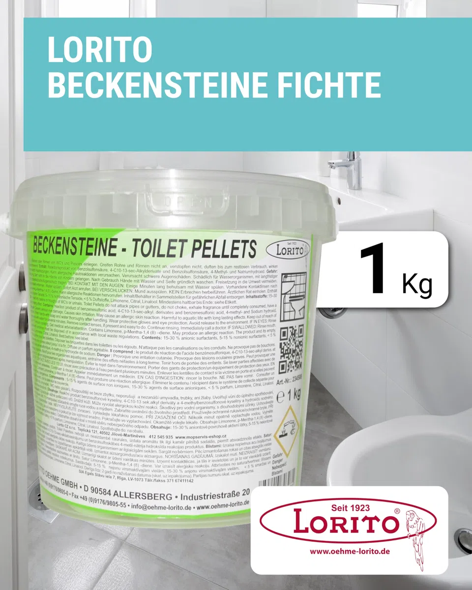 Lorito Beckensteine für Urinal, 1 kg, Fichte-Duft | Urinalsteine mit Fichte-Duft für neue Frische auf dem WC, geeignet in Privat-WCs, Gastronomie & öffentliche Einrichtungen