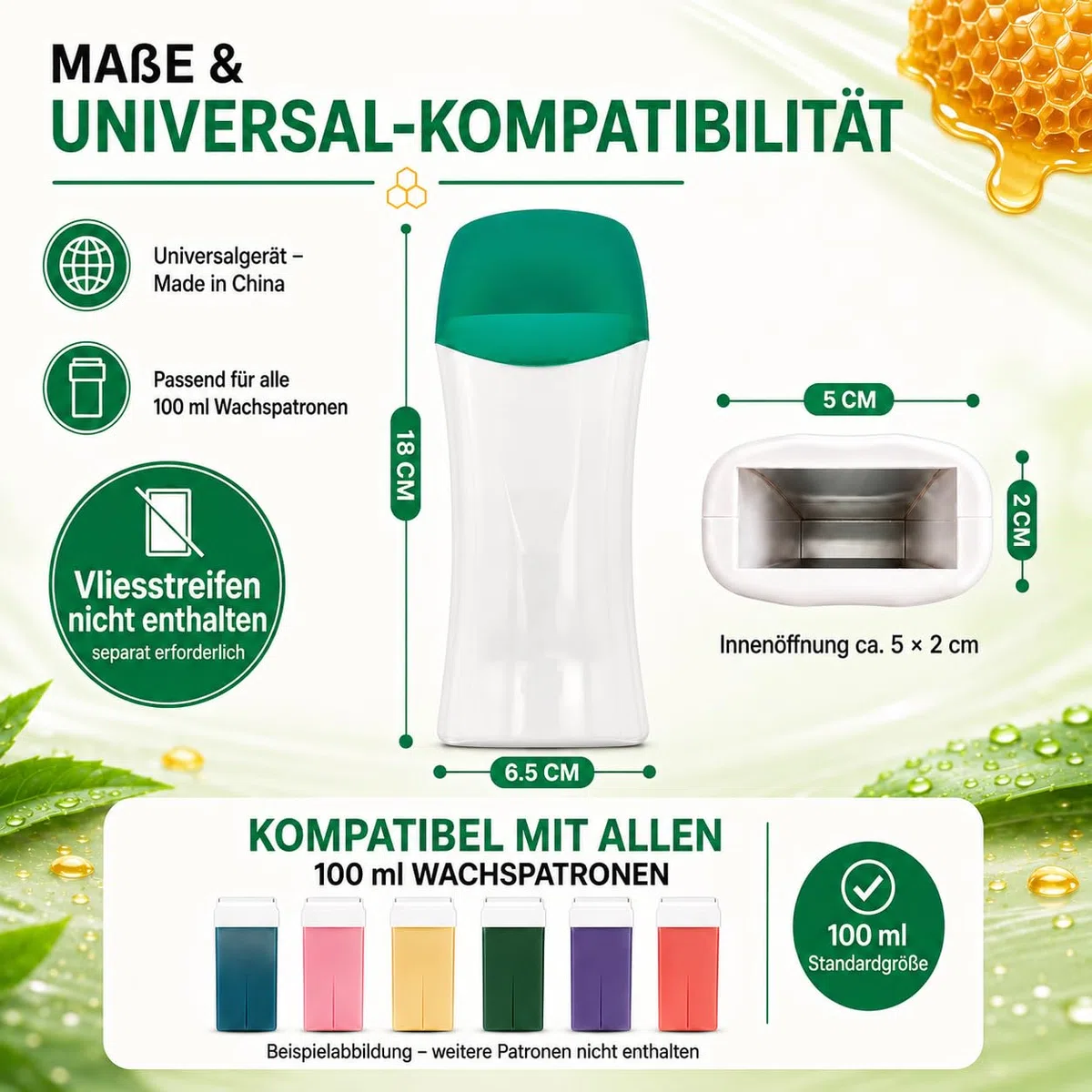DERMAWAX Roll-On Wachswärmer Set – 25W, 230V – Inkl. Honig Roll-On Warmwachs 100 ml – Profi Haarentfernung mit Wax Strips – Schnelle & einfache Enthaarung für Beine, Arme, Achseln und Rücken