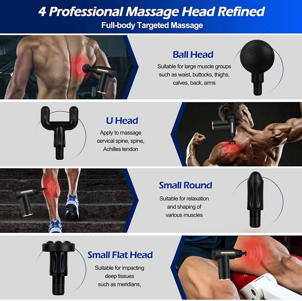 Massagepistole Mini, Uplayteck Muskel Massagegerät Tragbar 35DB Ultra Leise mit 6 Geschwindigkeiten, 4 Massageköpfen, USB C Ladeanschluss Massage Gun Handmassagegerät für Bein Nacken Schulter