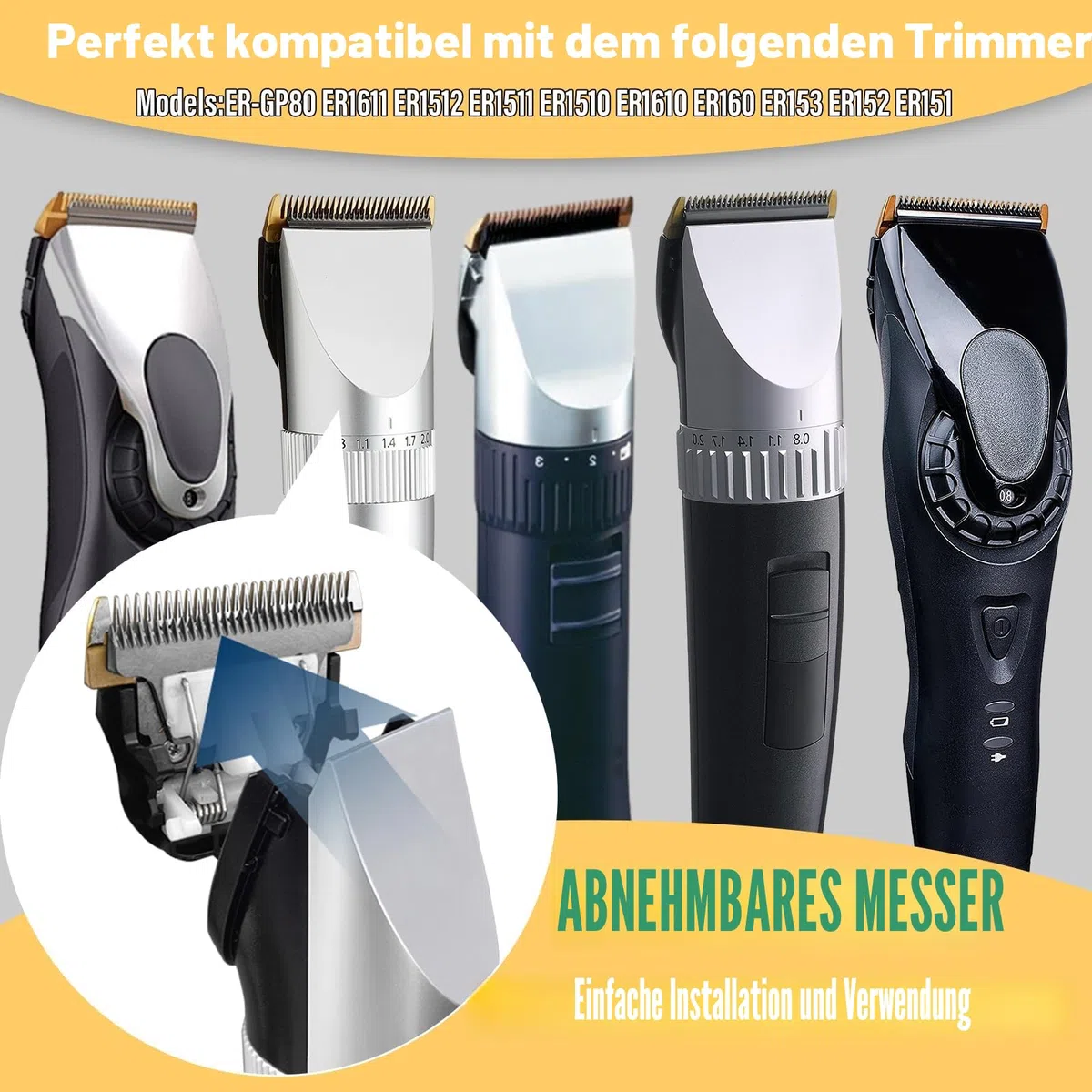 Ersatzklinge für Panasonic Haarschneider WER9902, kompatibel mit ER-GP80 ER1611 ER1512 ER1511 ER1510 ER1610 ER160 ER153 ER152 ER151 (1 Stück)