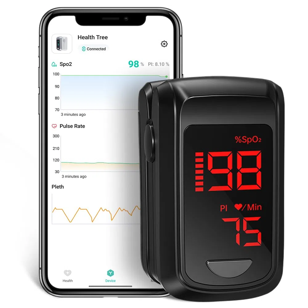 Pulsioximetro Bluetooth Con APP Gratis, Monitor von Oxigeno dedo Adultos para Ritmo Cardiaco Saturacion von Oxigeno in Blut, inklusive Tasche und Lanyard()