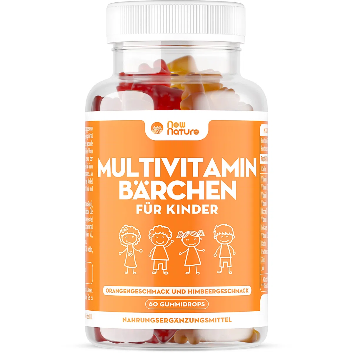 Kinder Multivitamin Fruchtgummis mit Zink, Vitamin C & Vitamin D - Vitamine für Kinder ab 3 Jahren - Zink für das Immunsystem - Kindervitamine (60 Gummis)