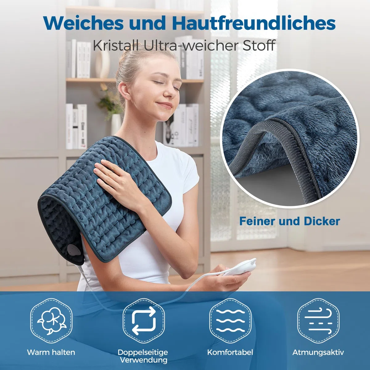 Mowend Heizkissen mit Abschaltautomatik, Elektrisches Heizkissen mit 6 Heizeinstellungen, Schnelles Erhitzen & Maschinenwaschbare，Schmerz Lindern,Geschenke für Frau, Mama, Papa,30x60cm
