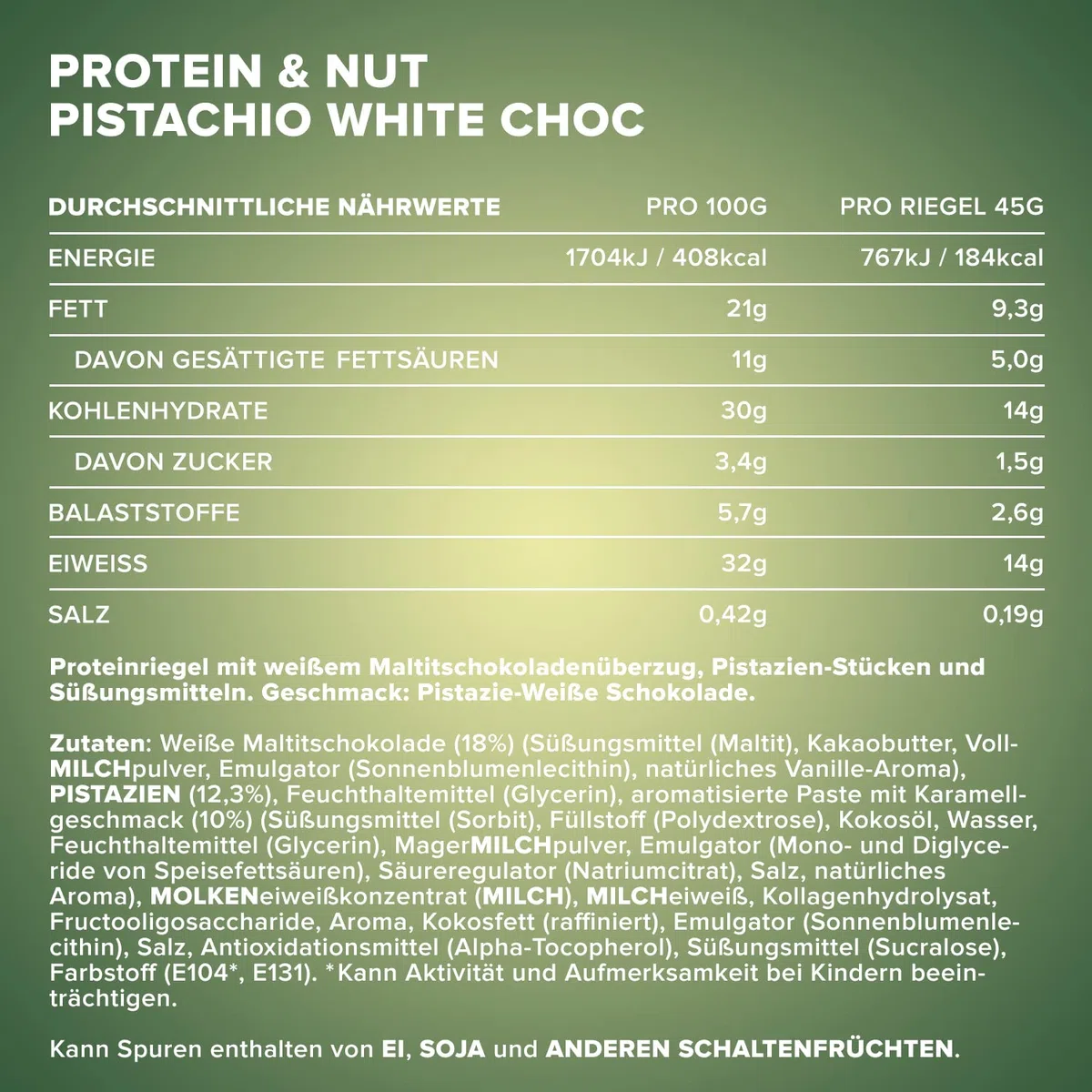 IronMaxx Protein & Nut Proteinriegel - Pistachio White Choc 12 x 45g | High-Protein-Bar mit echten Pistazien | Eiweißriegel glutenfrei, ohne zugesetzte Zucker und palmölfrei