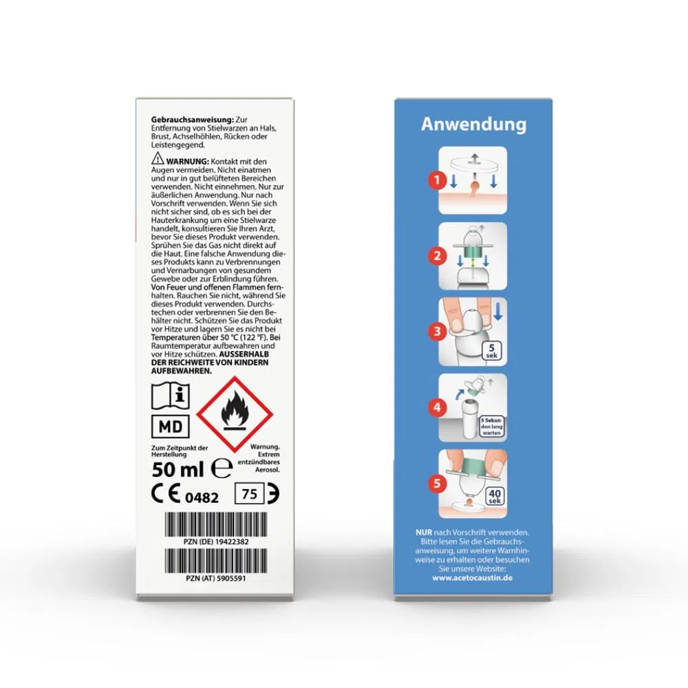 Acetocaustin Stielwarzen Entferner | Entfernt Stielwarzen | Entfernung durch Vereisung der Stielwarze | 12 Anwendungen | 50ml