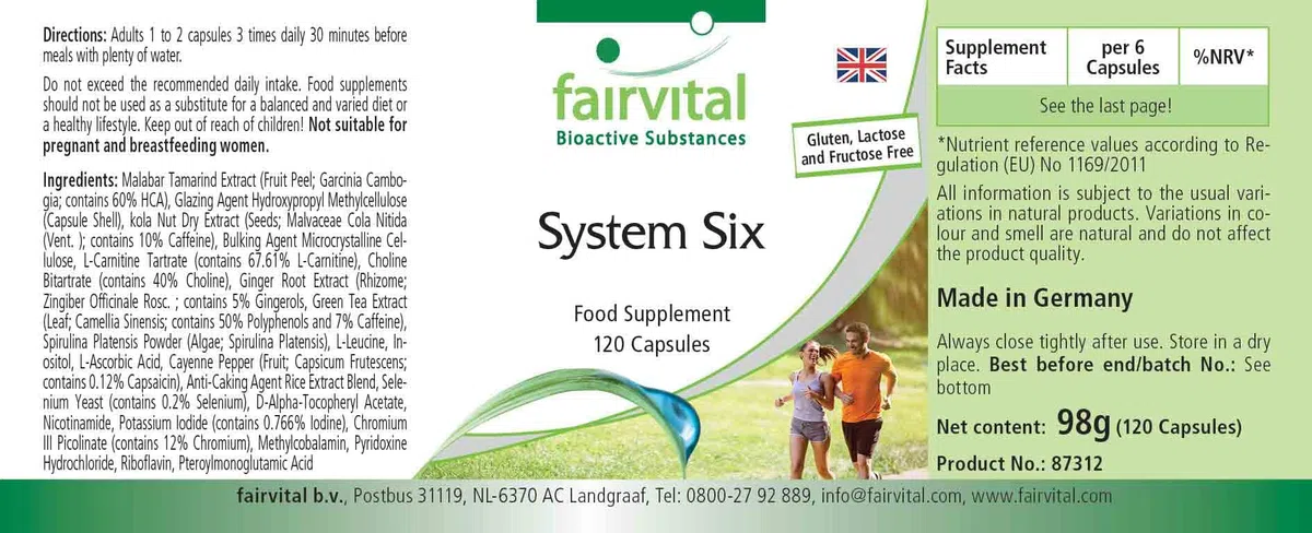fairvital System Six, VEGAN, 120 Kapseln, mit Chrom, Jod, L-Carnitin, Grüner Tee, Spirulina, Garcinia Cambogia und mehr