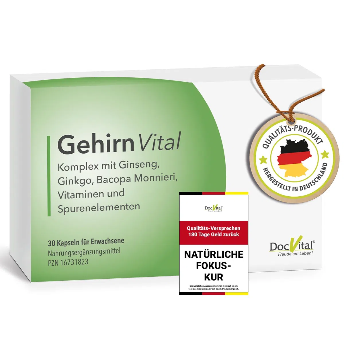 Ginseng Ginkgo Brahmi Kapseln hochdosiert - Gehirn Vital Komplex für Gedächtnis, Fokus und Konzentration - Brain Booster - deutsches Qualitätsprodukt