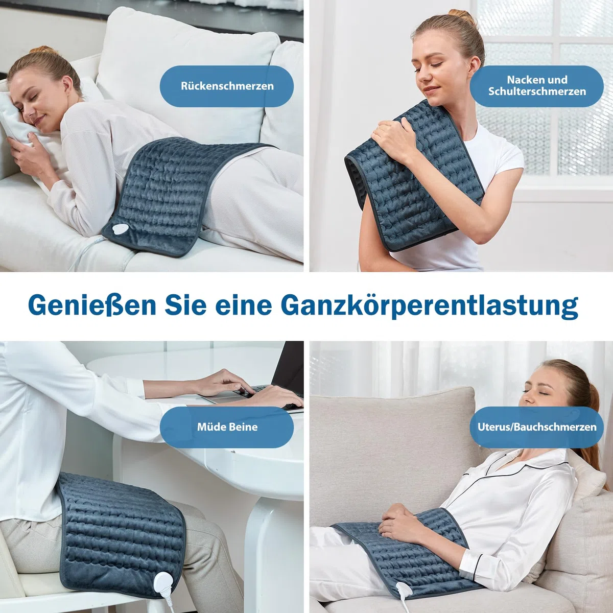 Mowend Heizkissen mit Abschaltautomatik, Elektrisches Heizkissen mit 6 Heizeinstellungen, Schnelles Erhitzen & Maschinenwaschbare，Schmerz Lindern,Geschenke für Frau, Mama, Papa,30x60cm