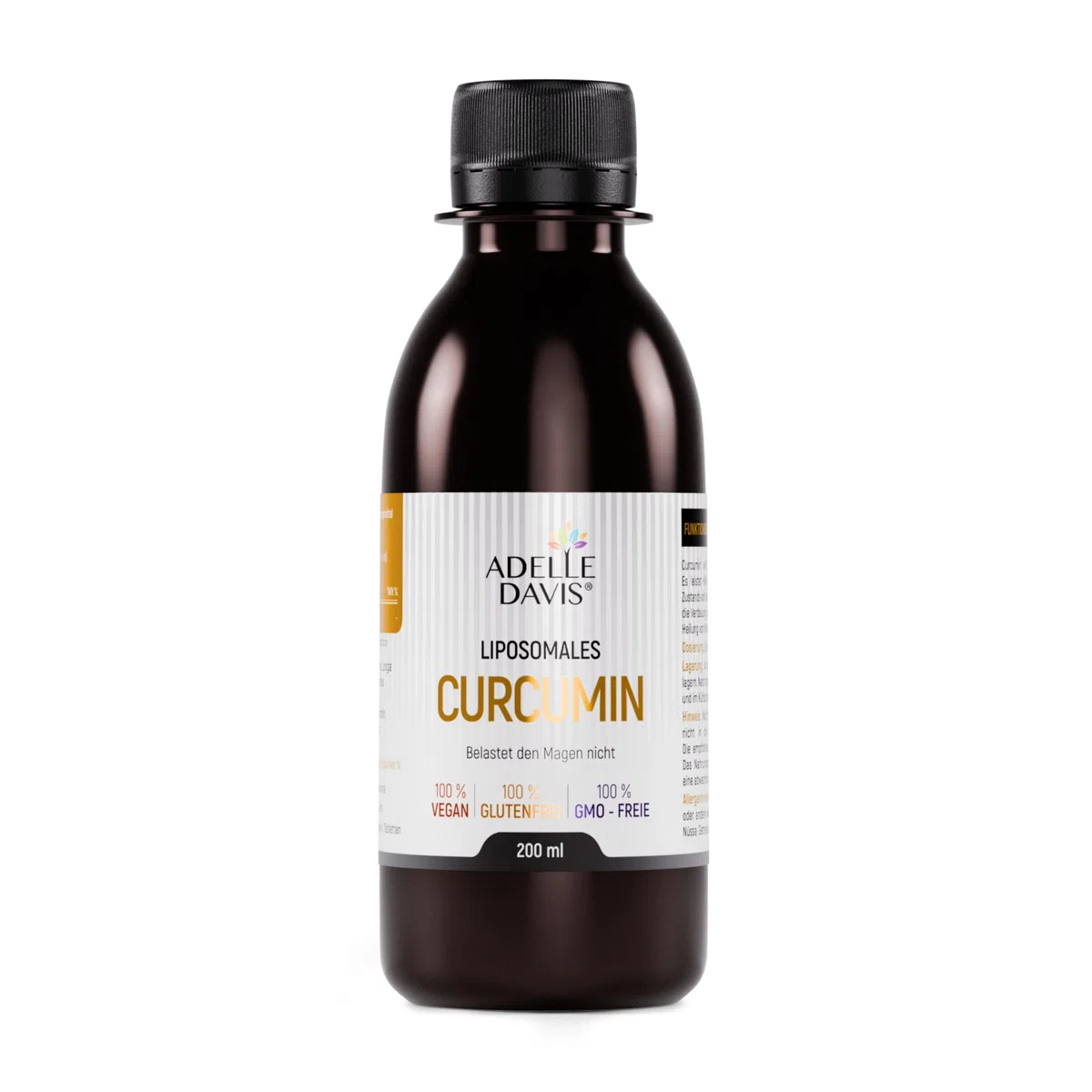 Liposomales Curcumin Flüssig 300 mg — Kurkuma Hochdosiert mit MCT-Öl — 200 ml Curcuma Extrakt Tropfen — Vegan, Glutenfrei — Hergestellt in EU
