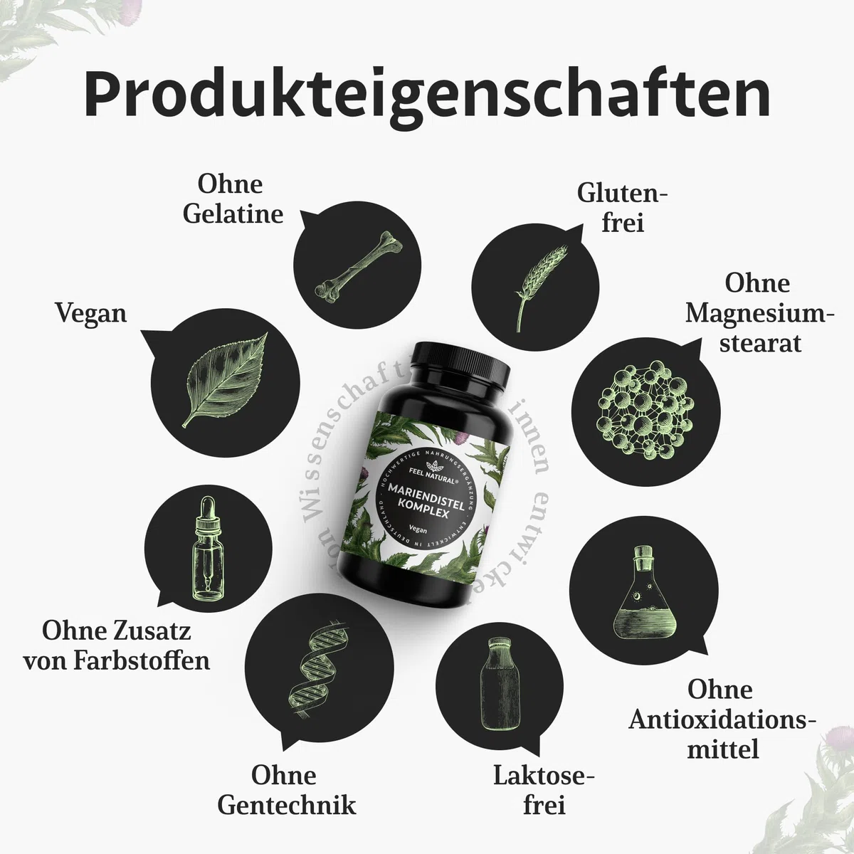 Mariendistel Artischocke Löwenzahn Komplex - Hochwertiger 4-fach Komplex mit Desmodium - Mariendistelextrakt hochdosiert mit 80% Silymarin - 120 vegane Kapseln - Laborgeprüft