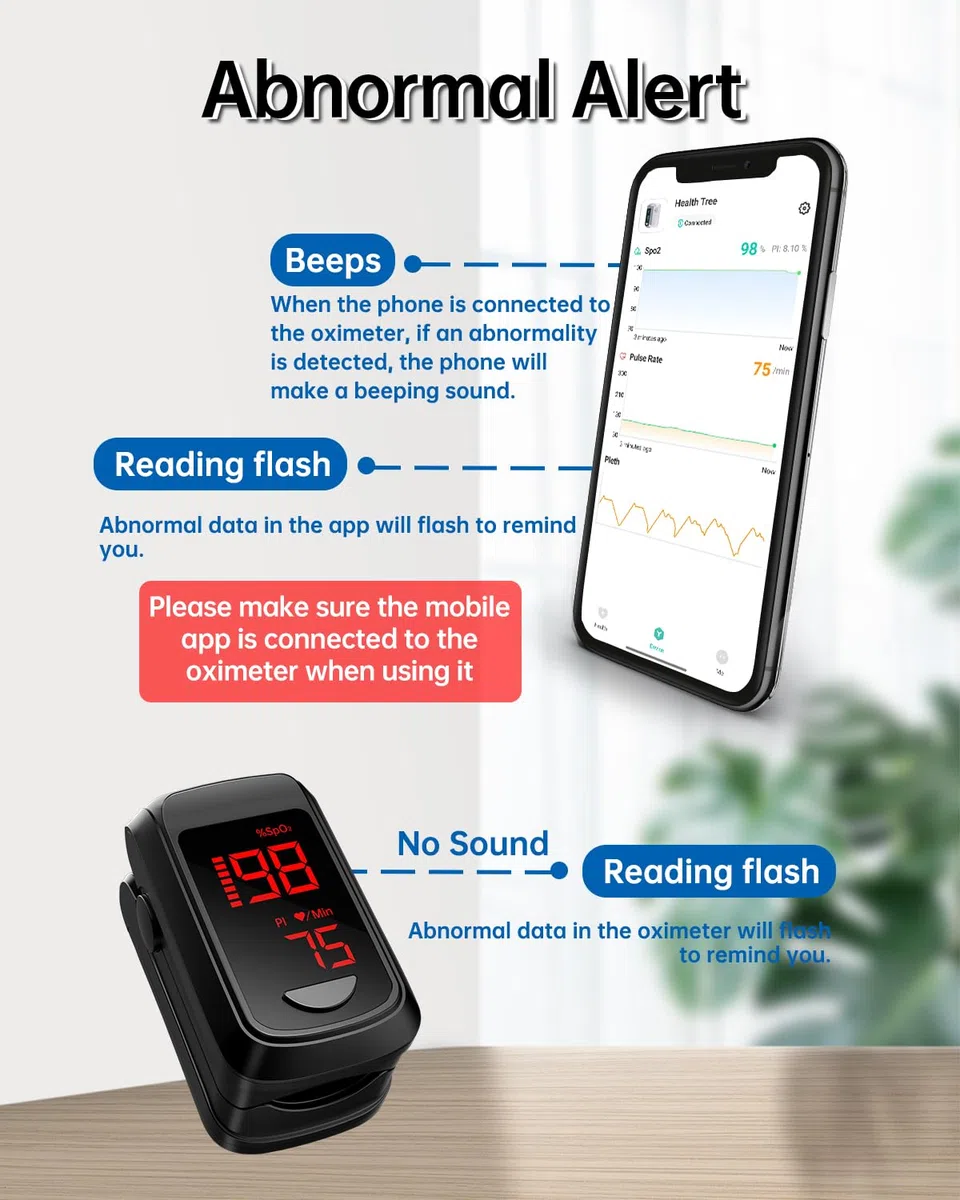 Pulsioximetro Bluetooth Con APP Gratis, Monitor von Oxigeno dedo Adultos para Ritmo Cardiaco Saturacion von Oxigeno in Blut, inklusive Tasche und Lanyard()