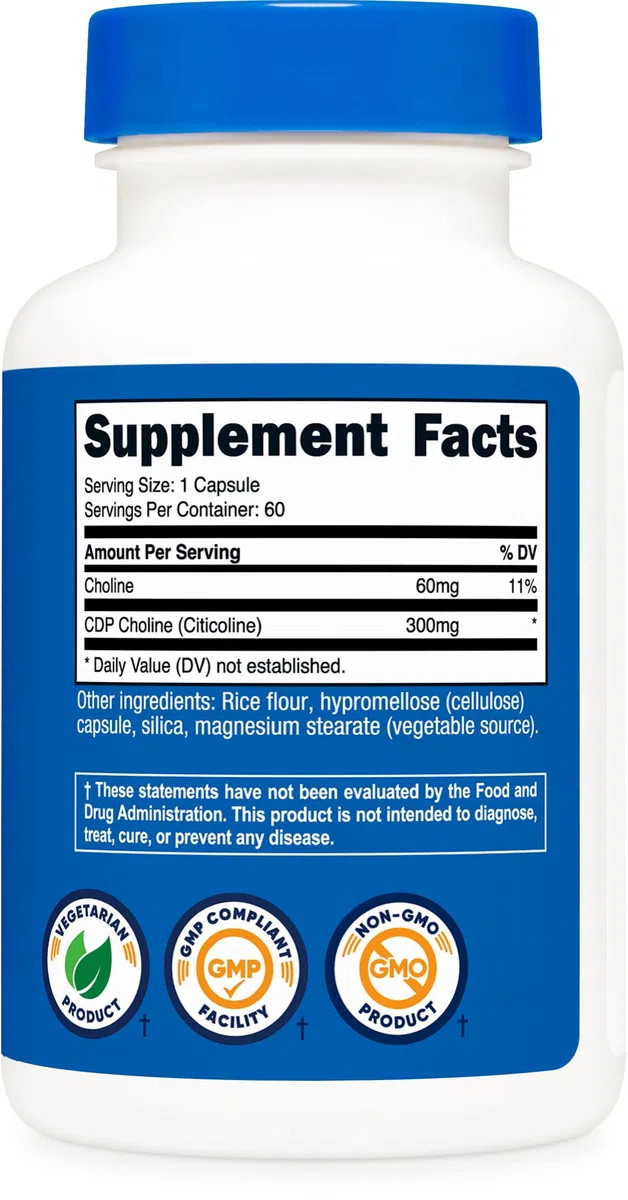 Nutricost CDP Choline (Citicoline) 300mg, 60 Veggie Capsules - Non-GMO, Vegan Friendly, Gluten Free
