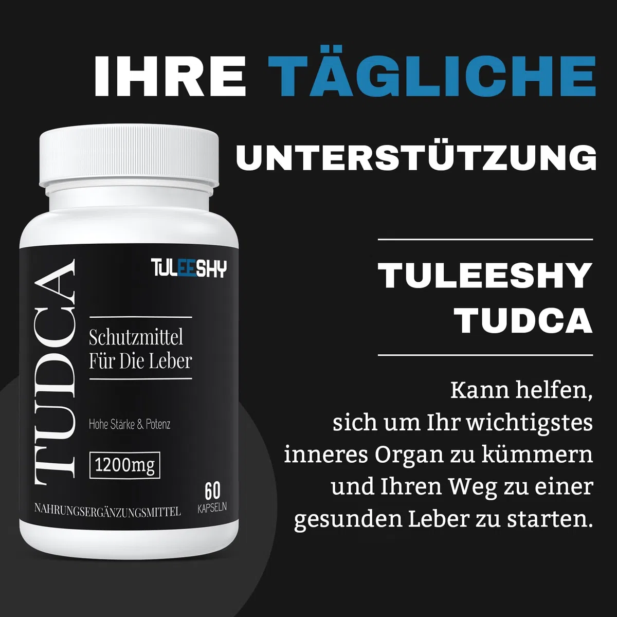TUDCA Kapseln - Hochdosiertes Nahrungsergänzungsmittel mit Tauroursodesoxycholsäure | 1200 mg pro Portion, 60 Kapseln | Glutenfrei, ohne Gentechnik