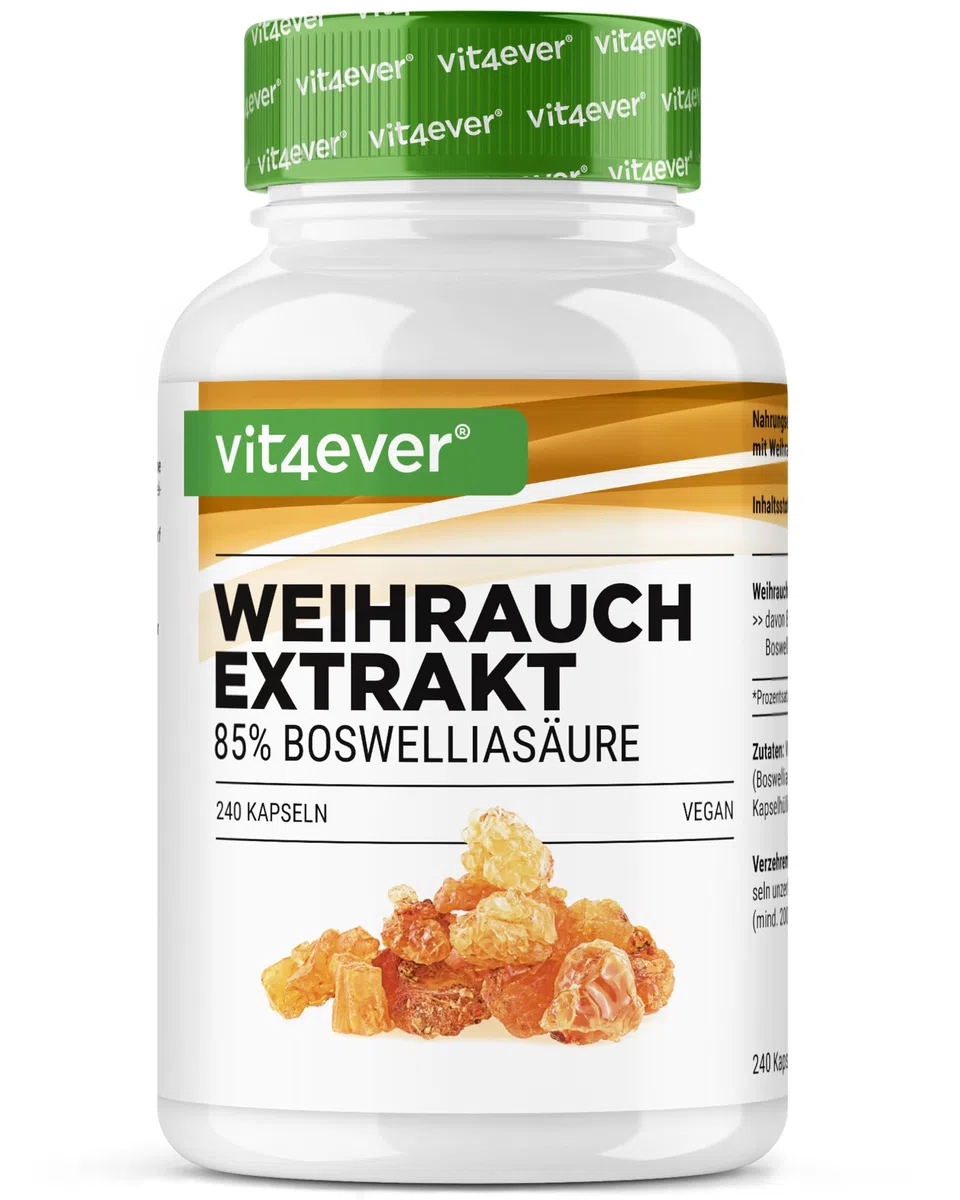 vit4ever Weihrauch Extrakt - 240 vegane Kapseln - 1000 mg pro Tagesportion - Mit 85% Boswelliasäuren aus echtem indischen Boswellia serrata - Hochdosiert & Premiumqualität