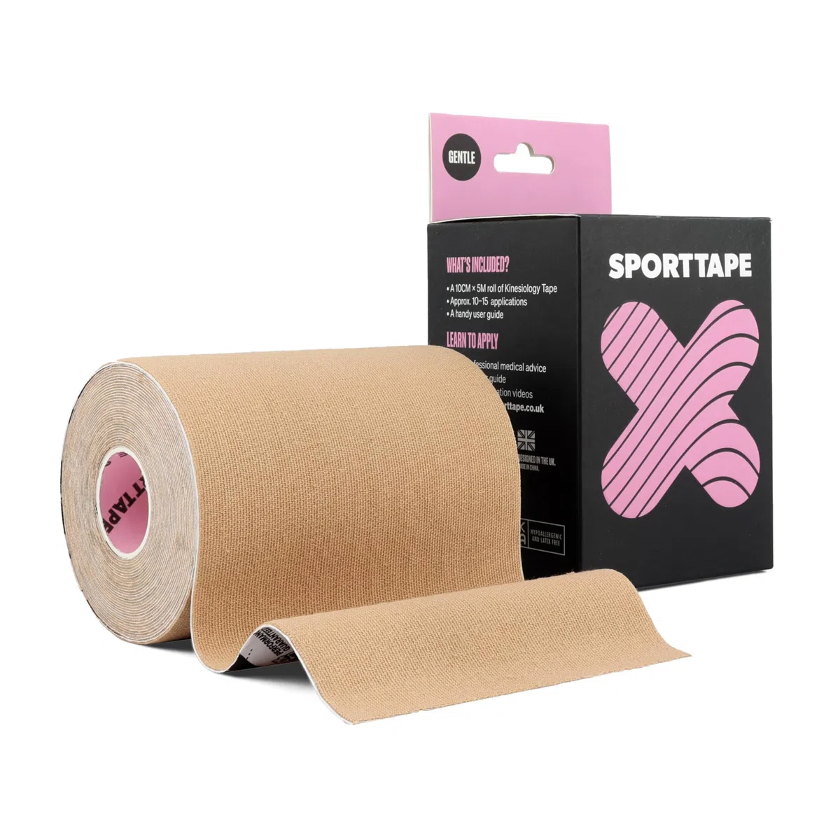 SPORTTAPE Kinesiologie Tape Gentle 10 cm x 5 m Hautfarben – extra breit für empfindliche Haut, hypoallergen & latexfrei – Physio Tape für Rücken, Brust, FTM & Muskelunterstützung, wasserfest