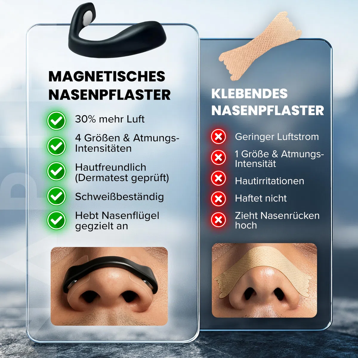 Nasenpflaster Magnet (32 Tage) – Nasenpflaster Magnetisch gegen Schnarchen – Starker Kleber aus Deutschland – für freies Atmen, Sport-Performance & mehr Fokus Anti Schnarch Schnarchstopper