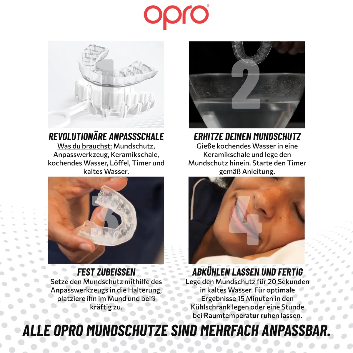 OPRO Aufbissschiene gegen Zähneknirschen – Individuell anpassbarer Bruxismus Mundschutz bei Knirschen – Komfortabel, flexibel & BPA-frei – Klinisch geprüft mit Aufbewahrungsbox – Hergestellt im UK