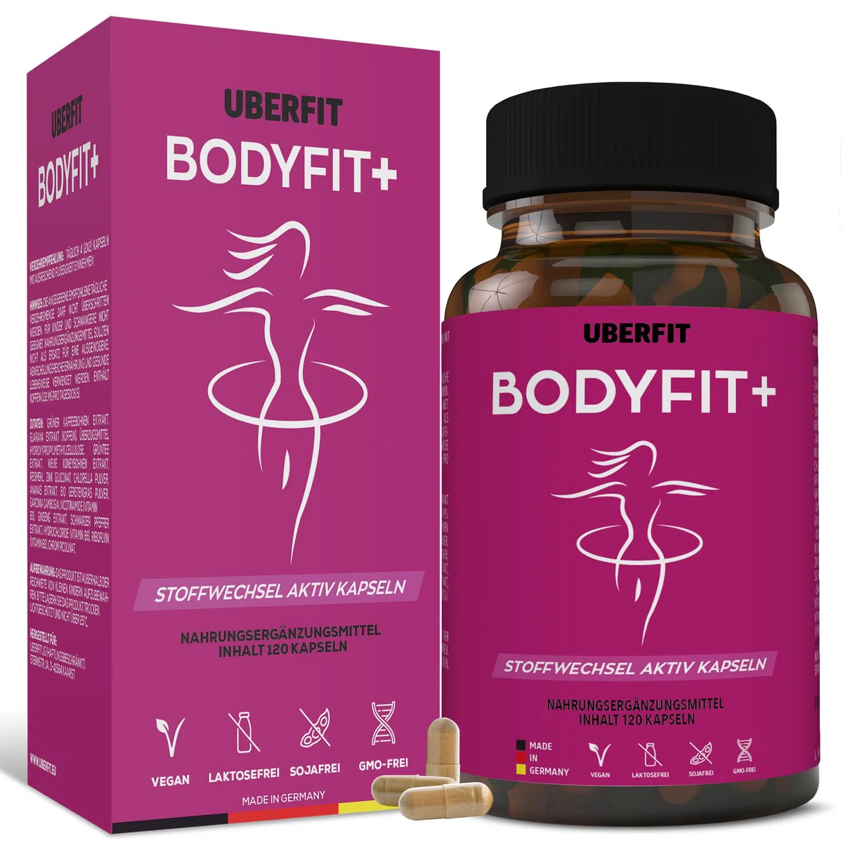 BODYFIT+ Stoffwechsel & Energie Komplex – Zink & Chrom für normalen Stoffwechsel & Blutzucker, B-Vitamine gegen Müdigkeit – mit Grüntee & Guarana – 120 vegane Kapseln, Made in Germany