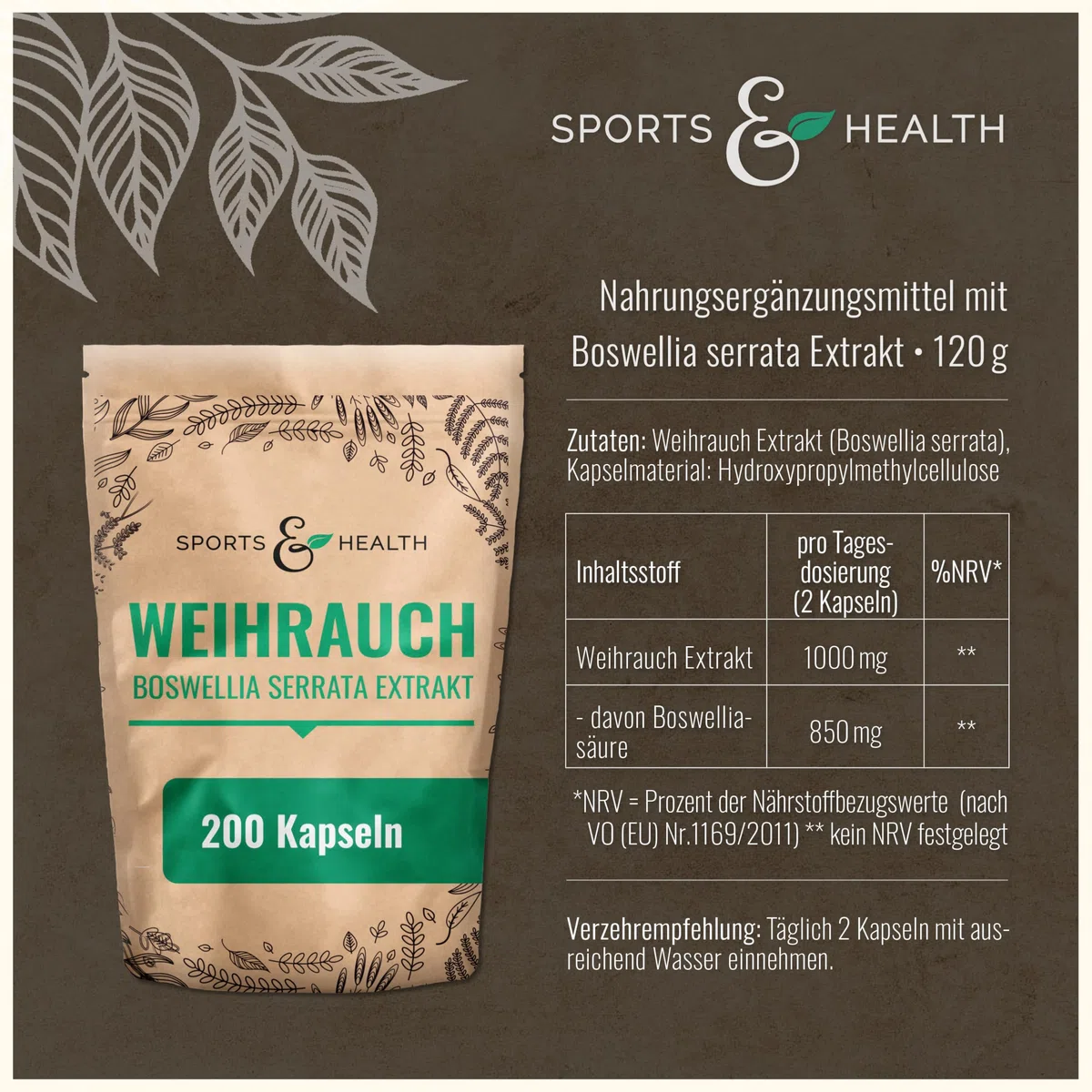 Boswellia Serrata Weihrauch – 200 Boswellia Weihrauch Kapseln – Extrakt 85% Boswellia Säuren – vegane Weihrauchkapseln hochdosiert