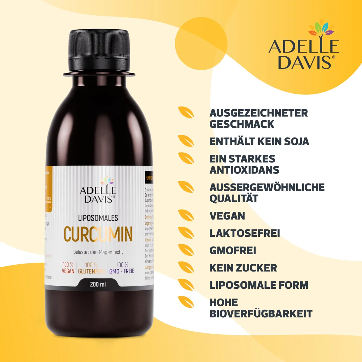 Liposomales Curcumin Flüssig 300 mg — Kurkuma Hochdosiert mit MCT-Öl — 200 ml Curcuma Extrakt Tropfen — Vegan, Glutenfrei — Hergestellt in EU