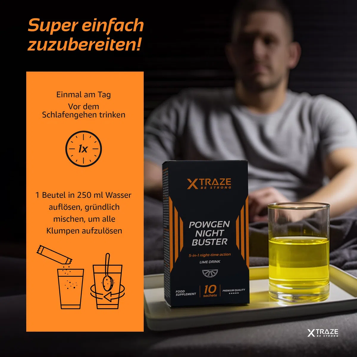 Garcinia Cambogia, Zitronenmelisse, Zichorie, Johannisbrotfrucht, Vitamin C, Vitamin B6 und Cholin | Thermogenisch und Ballaststoffreich | 30 Beutel für 30 Tage | XTRAZE Powgen Night Buster