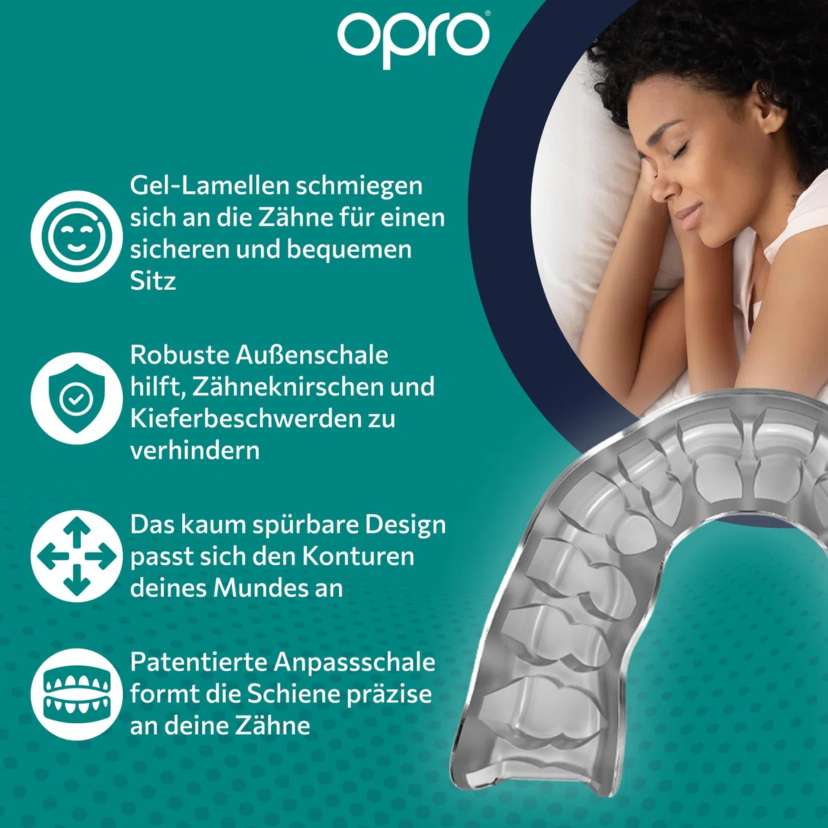 OPRO Aufbissschiene gegen Zähneknirschen – Individuell anpassbarer Bruxismus Mundschutz bei Knirschen – Komfortabel, flexibel & BPA-frei – Klinisch geprüft mit Aufbewahrungsbox – Hergestellt im UK