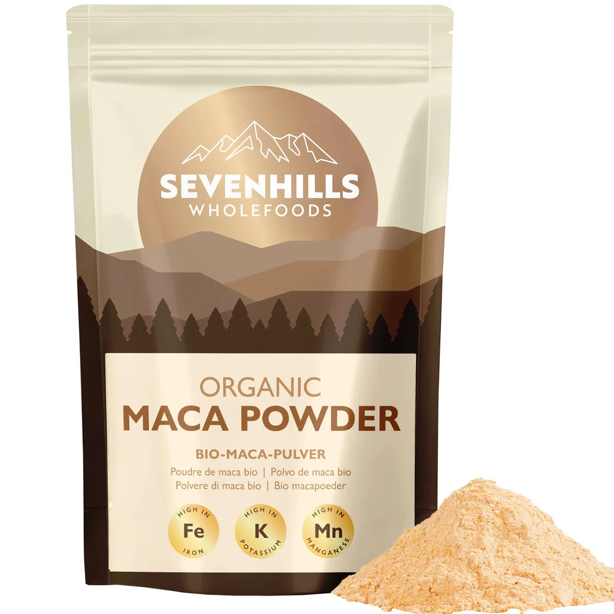 Sevenhills Wholefoods Bio-Maca-Wurzelpulver 1kg, peruanisches gelbes, rotes und schwarzes Maca, rein und naturbelassen, vegan, glutenfrei, gentechnikfrei, koscher
