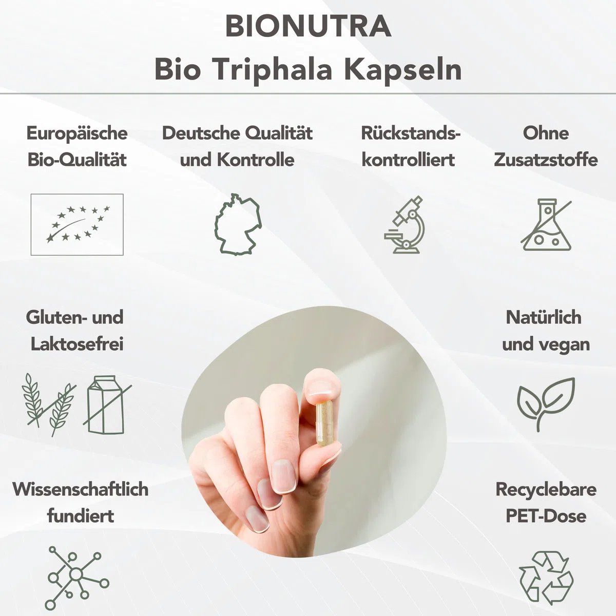 BIONUTRA Bio Triphala Kapseln, 270 Stk. à 600 mg, hochdosiert | rückstandskontrolliert, ohne Zusätze, vegan, deutsche Herstellung aus Triphala Bio Pulver, mit Amla, Haritaki und Bibhitaki